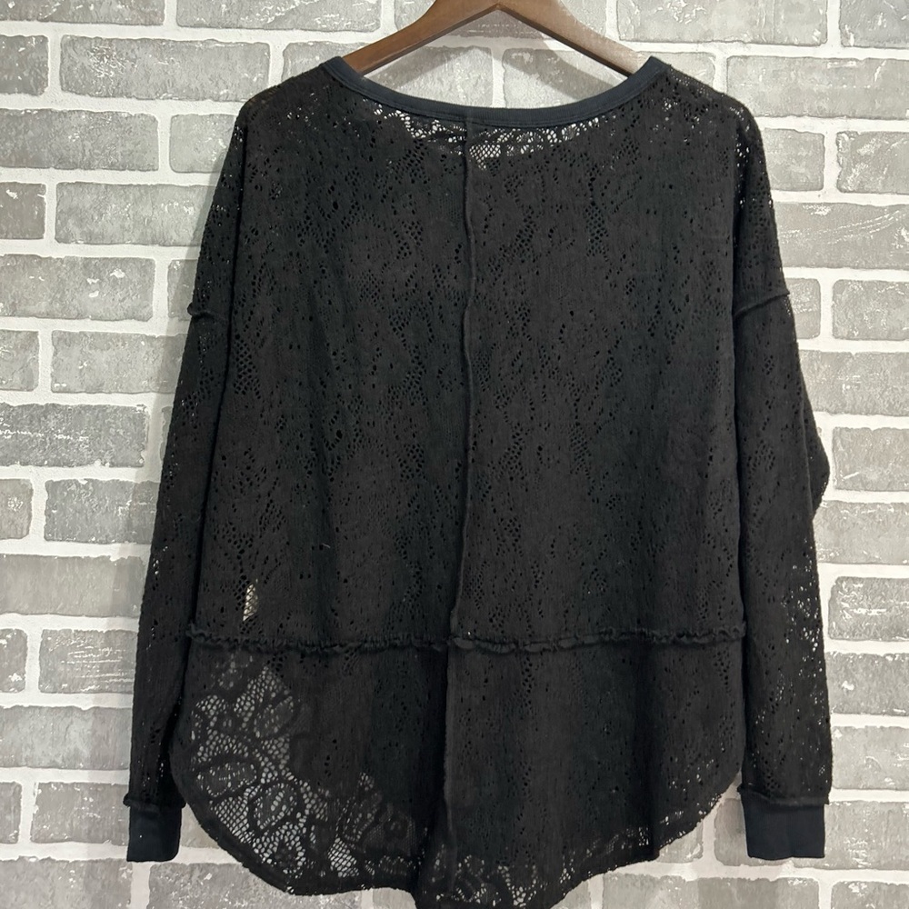 Free People Not Cold In This Knit Lace Top Black Boho Size Small - Picture 11 of 12